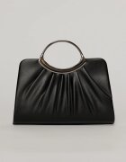  Clutch elegant negru din piele ecologica si maner metalic rotund