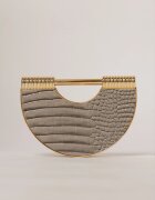  Clutch gri cu design deosebit si aspect de piele de crocodil