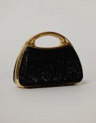  Clutch negru cu pietre stralucitoare si maner auriu