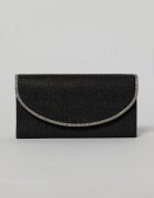  Clutch negru elegant cu clapeta curbata decorata cu strasuri