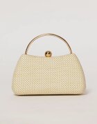  Clutch nude elegant cu maner auriu si design impletit