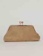  Clutch plic bej catifelat cu inchidere metalica aurie