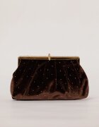  Clutch plic maro catifelat decorat cu pietre stralucitoare
