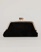  Clutch plic negru catifelat cu inchidere metalica aurie