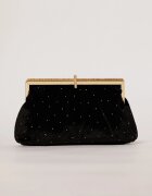  Clutch plic negru catifelat decorat cu pietre stralucitoare