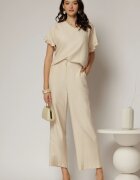  Compleu bej din viscoza cu pantalon si bluza cu maneci lejere