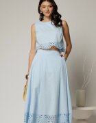  Compleu bleu din poplin format din fusta clos si top scurt