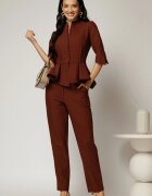  Compleu DY Fashion caramiziu cu sacou cu peplum si inchidere cu nasturi