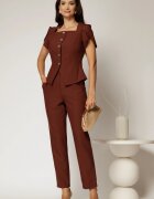  Compleu DY Fashion caramiziu format din sacou cu nasturi si pantaloni