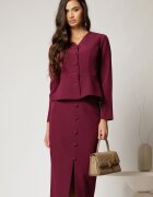  Compleu DY Fashion magenta format din sacou cu decolteu discret si fusta conica