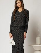  Compleu DY Fashion negru cu buline format din sacou cu decolteu discret si fusta conica