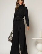  Compleu negru cu jacheta si pantaloni evazati cu pliuri
