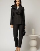 Compleu negru cu pantalon si sacou cu volanase la rever