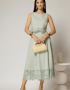  Compleu verde fistic din poplin format din fusta clos si top scurt