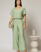  Compleu verde fistic din viscoza cu pantalon si bluza cu maneci lejere