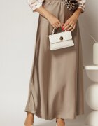  Fusta bej din satin cu cordon floral voluminos
