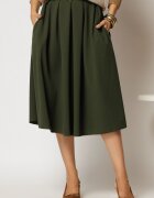  Fusta DY Fashion midi kaki din crep cu pliuri si curea in talie