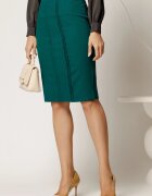  Fusta DY Fashion office din stofa verde conica cu pense insertie din piele ecologica