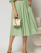  Fusta DY Fashion verde fistic din poplin cu pliuri si curea in talie