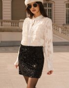  Fusta eleganta scurta din catifea neagra cu paiete