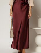  Fusta lunga bordo din satin cu cordon floral voluminos