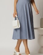  Fusta midi bleu clos cu buline