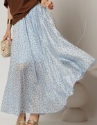  Fusta midi bleu cu buline clos din tencel casual eleganta