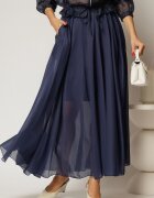  Fusta midi bleumarin clos din tencel casual eleganta