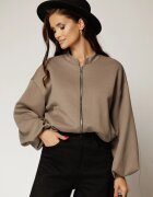  Geaca gri tip bomber din jerse cu buzunare si inchidere cu fermoar
