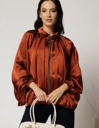  Geaca tip bomber satinata caramizie cu croi lejer