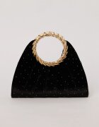  Geanta neagra catifelata cu maner metalic cu design impletit