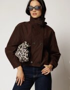  Jacheta scurta maro cu elastic in talie tip bomber