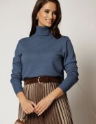  Maleta albastra din tricot cu guler intors si croi lejer