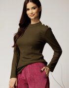  Maleta DY Fashion din tricot kaki cu guler si nasturi decorativi