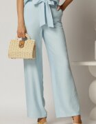  Pantaloni bleu din rayon cu croi lejer si cordon in talie