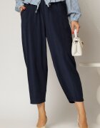  Pantaloni bleumarin de zi din tencel cu snur si elastic pe talie