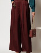  Pantaloni bordo din satin cu croi larg si curea in talie