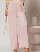  Pantaloni casual roz cu croi lejer si elastic pe talie