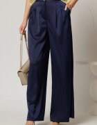  Pantaloni dama bleumarin din satin cu croi larg
