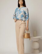  Pantaloni DY Fashion bej croi drept cu nasturi decorativi la tiv