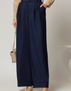  Pantaloni DY Fashion bleumarin cu croi lejer si talie lata