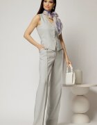  Pantaloni DY Fashion gri cu pliu din talie si banda cu nasture imbracat