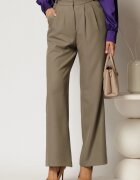  Pantaloni DY Fashion kaki cu croi larg si pliuri din talie