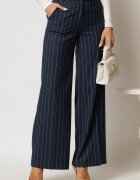  Pantaloni DY Fashion lungi bleumarin cu dungi din stofa si croi lejer