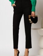  Pantaloni DY Fashion negri cu croi conic si impletituri la talie