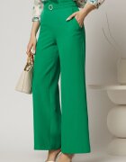 Pantaloni DY Fashion verzi cu croi evazat si catarama in talie