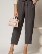  Pantaloni gri petrol de zi din tencel cu snur si elastic pe talie