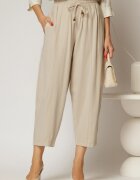  Pantaloni ivoire de zi din tencel cu snur si elastic pe talie