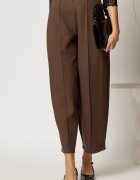  Pantaloni maro din tricot cu croi balloon si elastic in talie