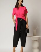  Pantaloni negri de zi din tencel cu snur si elastic pe talie